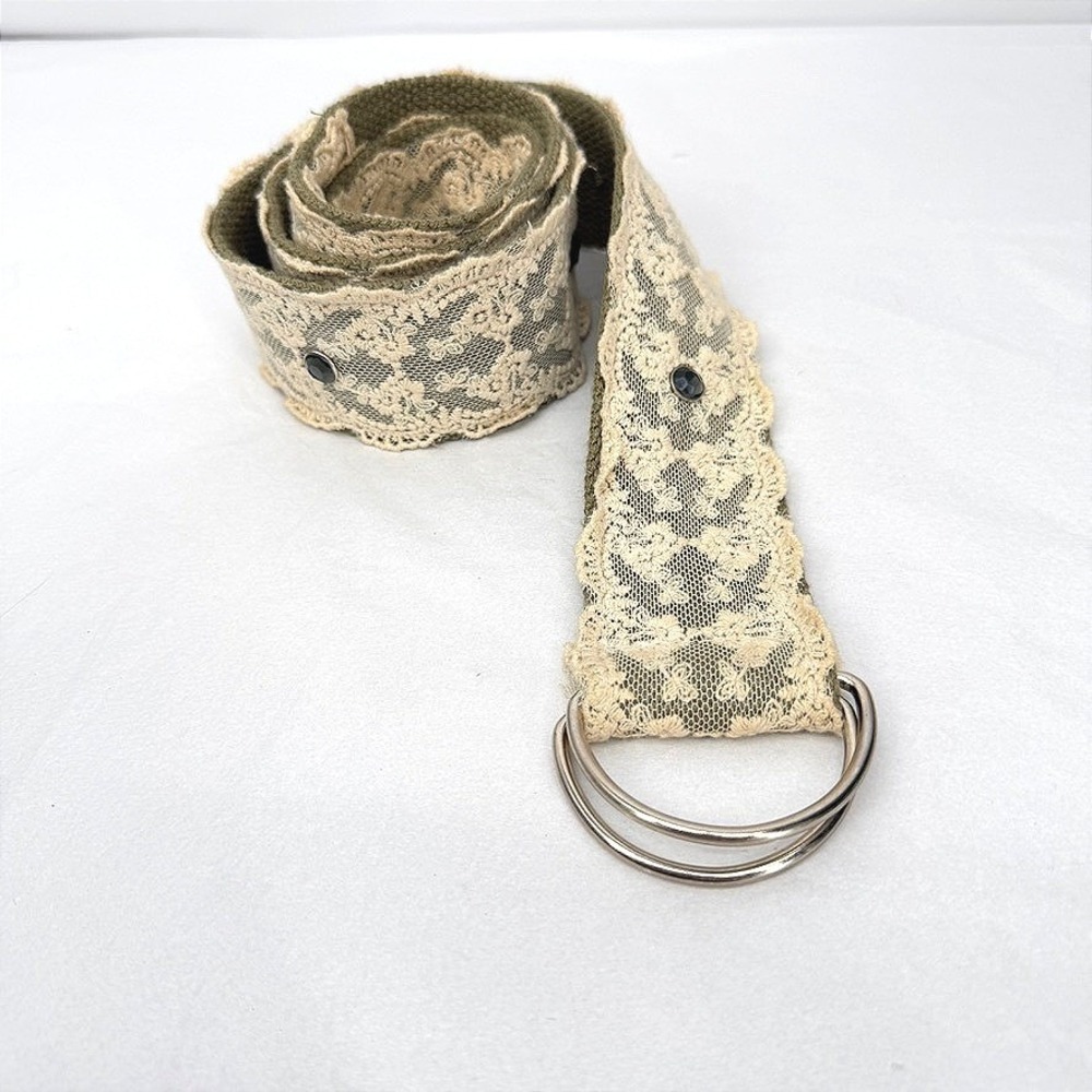 Belt Lace Overlay Studded D-Ring Canvas Boho Cottagecore Whimsical Size 7/MD